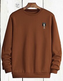 Fashlook Mens Brown Solid Round Neck Full Sleeve Sweatshirt