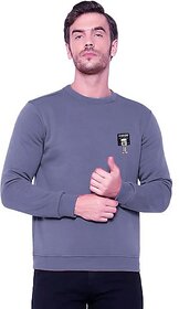 Fashlook Mens Grey Solid Round Neck Full Sleeve Sweatshirt