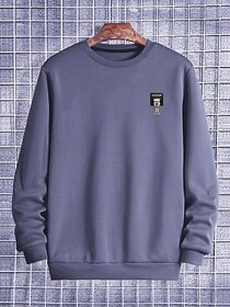 Fashlook Mens Grey Solid Round Neck Full Sleeve Sweatshirt