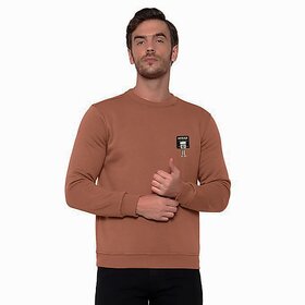 Fashlook Mens Brown Solid Round Neck Full Sleeve Sweatshirt