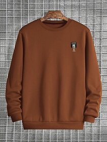 Fashlook Mens Brown Solid Round Neck Full Sleeve Sweatshirt