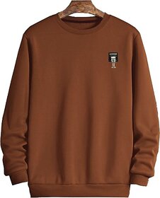 Fashlook Mens Brown Solid Round Neck Full Sleeve Sweatshirt