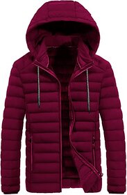 Fashlook Puffer Solid Full Sleeve Maroon Jacket for Mens