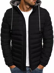 Fashlook Puffer Solid Full Sleeve Black Jacket for Mens