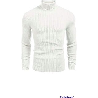                       Fashlook Mens White Solid High Neck Full Sleeve Sweatshirt                                              