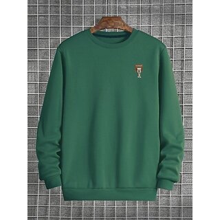 Fashlook Mens Green Solid Round Neck Full Sleeve Sweatshirt