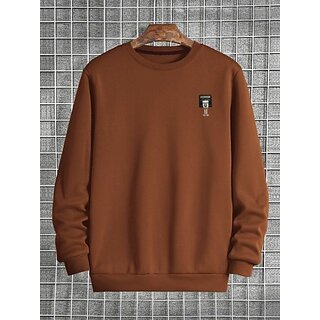 Fashlook Mens Brown Solid Round Neck Full Sleeve Sweatshirt