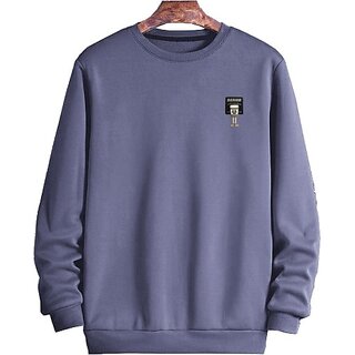 Fashlook Mens Grey Solid Round Neck Full Sleeve Sweatshirt