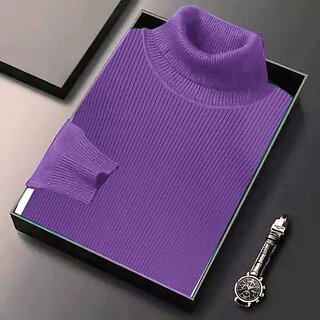                       Fashlook Mens Purple Self Design High Neck Full Sleeve Sweatshirt                                              