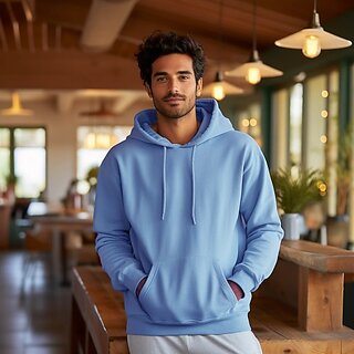                       Fashlook Mens Blue Solid Hooded Full Sleeve Sweatshirt                                              