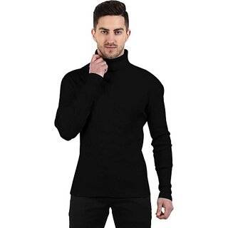                       Fashlook Mens Black Solid High Neck Full Sleeve Sweatshirt                                              