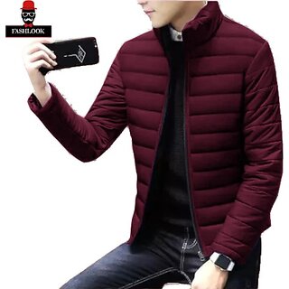                       Fashlook Bomber Solid Full Sleeve Maroon Jacket for Mens                                              