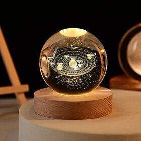 3D Galaxy Crystal Ball Night Lamp,USB Table LED Wooden Crystal Ball for Home Decoration Birthday Gift for Teens, Boys,