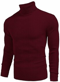 Fashlook Woven Design Full Sleeve Casual Maroon Sweaters For Mens