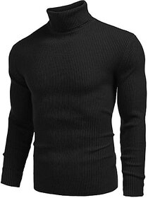 Fashlook Solid Full Sleeve Casual Black Sweaters For Mens