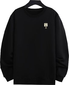 Fashlook Solid Round Neck Wool Blend Casual Black Full Sleeve T-Shirt For Mens