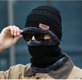 Fashlook Woolen Black Casual Winter Cap