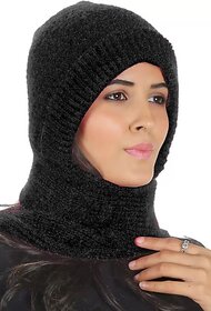Fashlook Woolen Black Casual Winter Cap