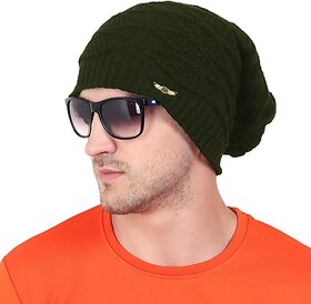 Fashlook Woolen Dark Green Casual Winter Cap