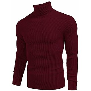 Fashlook Woven Design Full Sleeve Casual Maroon Sweaters For Mens