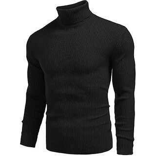 Fashlook Solid Full Sleeve Casual Black Sweaters For Mens