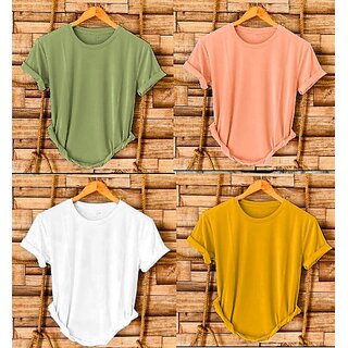                       Fashlook Solid Round Neck Polyester Casual Multicolor Half Sleeve T-Shirt For Mens (Pack of 4)                                              