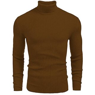                       Fashlook Striped High Neck Wool Blend Casual Brown Full Sleeve T-Shirt For Mens                                              