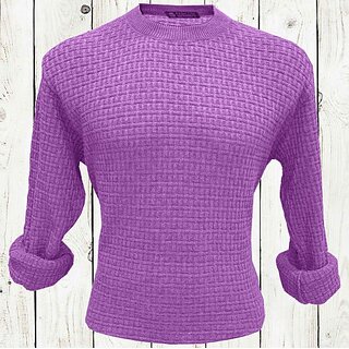                       Fashlook Solid Round Neck Wool Blend Casual Purple Full Sleeve T-Shirt For Mens                                              