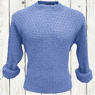                       Fashlook Solid Round Neck Wool Blend Casual Blue Full Sleeve T-Shirt For Mens                                              