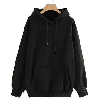                       Fashlook Solid Hooded Wool Blend Casual Black Full Sleeve T-Shirt For Mens                                              