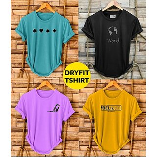                       Fashlook Printed Round Neck Polyester Casual Multicolor Half Sleeve T-Shirt For Mens (Pack of 4)                                              