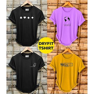                       Fashlook Printed Round Neck Polyester Casual Multicolor Half Sleeve T-Shirt For Mens (Pack of 4)                                              