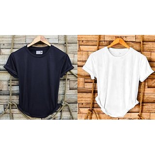                       Fashlook Solid Round Neck Polyester Casual White Half Sleeve T-Shirt For Mens (Pack of 2)                                              