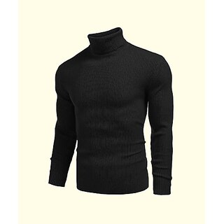                       Fashlook Solid High Neck Cotton Blend Casual Black Full Sleeve T-Shirt For Mens                                              