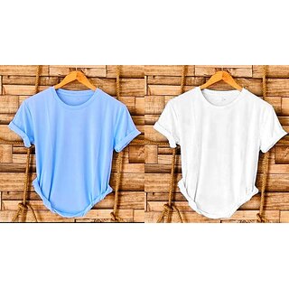                       Fashlook Solid Round Neck Polyester Casual White Half Sleeve T-Shirt For Mens (Pack of 2)                                              