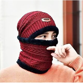                       Fashlook Woolen Maroon Casual Winter Cap                                              