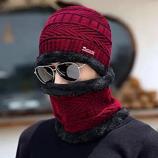 Fashlook Woolen Maroon Casual Winter Cap Fashlook Woolen Maroon Casual Winter Cap