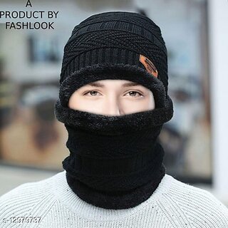                       Fashlook Woolen Black Casual Winter Cap                                              