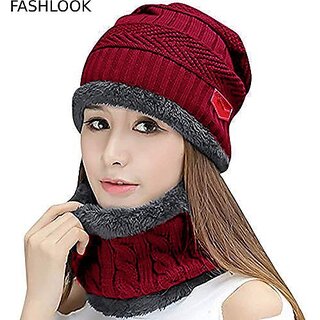                       Fashlook Woolen Maroon Casual Winter Cap                                              