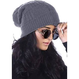 Fashlook Woolen Silver Casual Winter Cap Fashlook Woolen Silver Casual Winter Cap