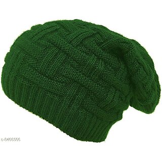 Fashlook Woolen Dark Green Casual Winter Cap Fashlook Woolen Dark Green Casual Winter Cap