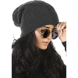 Fashlook Woolen Grey Casual Winter Cap