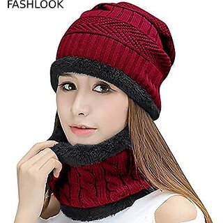 Fashlook Woolen Maroon Casual Winter Cap Fashlook Woolen Maroon Casual Winter Cap