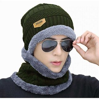 Fashlook Woolen Dark Green Casual Winter Cap Fashlook Woolen Dark Green Casual Winter Cap