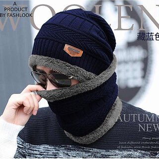 Fashlook Woolen Dark Blue Casual Winter Cap Fashlook Woolen Dark Blue Casual Winter Cap