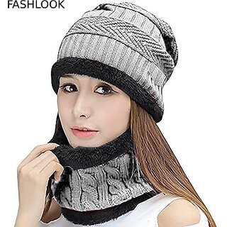 Fashlook Woolen Grey Casual Winter Cap Fashlook Woolen Grey Casual Winter Cap