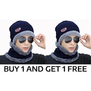 Fashlook Woolen Dark Blue Casual Winter Cap (Pack of 2) Fashlook Woolen Dark Blue Casual Winter Cap (Pack of 2)
