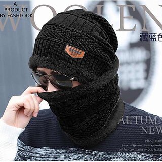 Fashlook Woolen Black Casual Winter Cap Fashlook Woolen Black Casual Winter Cap