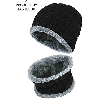                       Fashlook Woolen Black Casual Winter Cap (Pack of 2)                                              