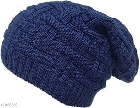 Fashlook Woolen Dark Blue Casual Winter Cap